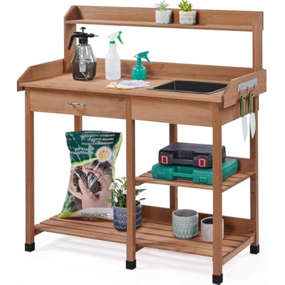 Garden Weather Station - Rustic Fir Wood Gardening Station with