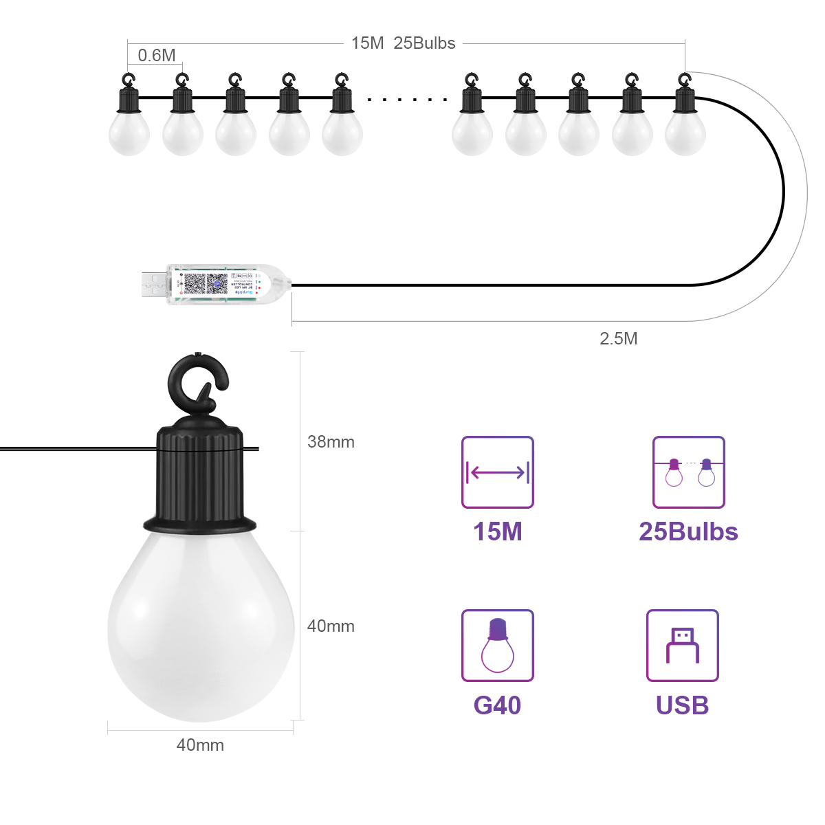 Smart G40 LED Bulb String Ligh - Smart Garden Festoon Lights review and price
