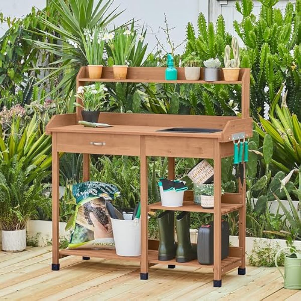 Rustic Fir Wood Gardening Stat - Garden Weather Station review and price